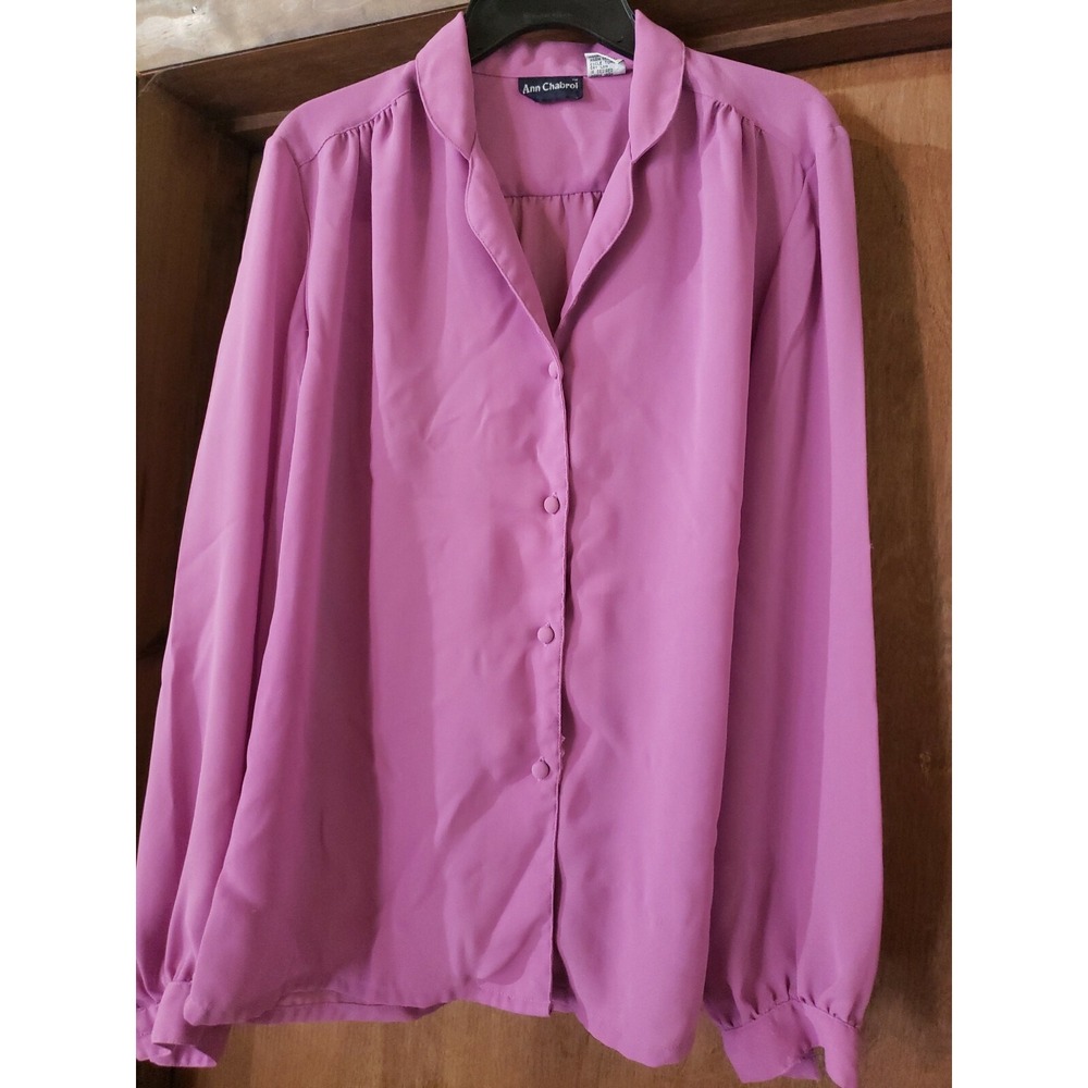 Ann Chabrol Blouse Womens VTG Peasant Cottagecore Purple 34 Polyester Secretary